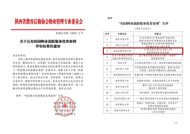 7.12月30日，陕西省教育后勤协会物业管理专业委员会公布“校园物业创新服务优秀案例”评审结果，学校申报的《构建从‘绿化美化’到‘生态育人’的高校园林管护体系创新》案例成功入选.jpg